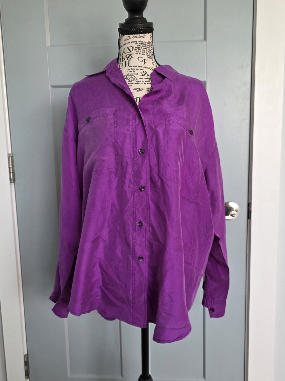 ​Vintage Jonathan Martin 100% Silk Button Down Shirt M Purple Magenta 80s 90s